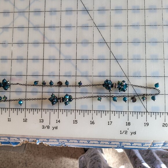 Coldwater Creek Blue Crystal Cluster Gray Silver Beaded Necklace Long - Picture 6 of 8